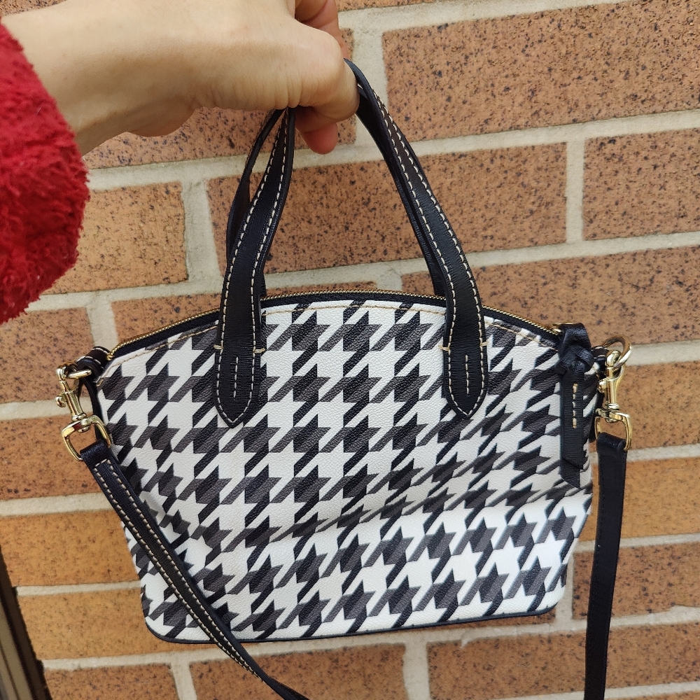 Dooney & Bourke Black and White Houndstooth Satchel - Picture 5 of 9